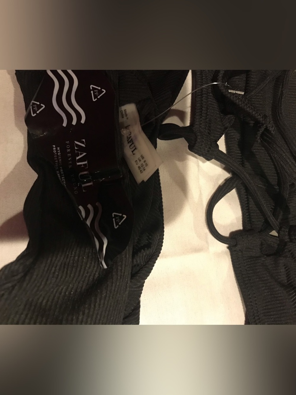 Zaful Black Ribbed Bandeau Bikini Set - Picture 6 of 10
